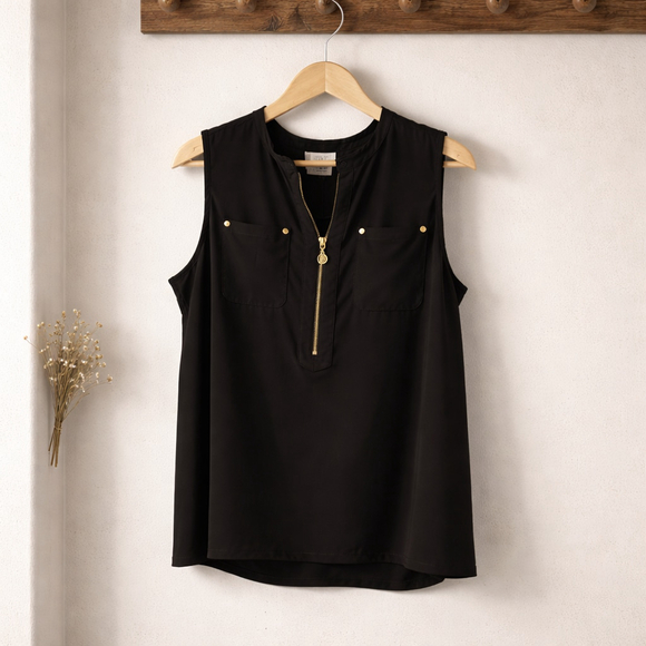 Anne Klein NWOT Black Sleeveless Summer Top Size Medium -please check measuremen - Picture 2 of 7